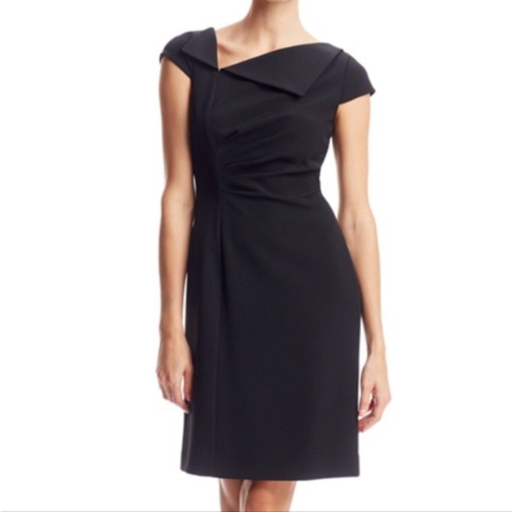 Tahari Black Asymmetrical Sheath Dress - Picture 2 of 5